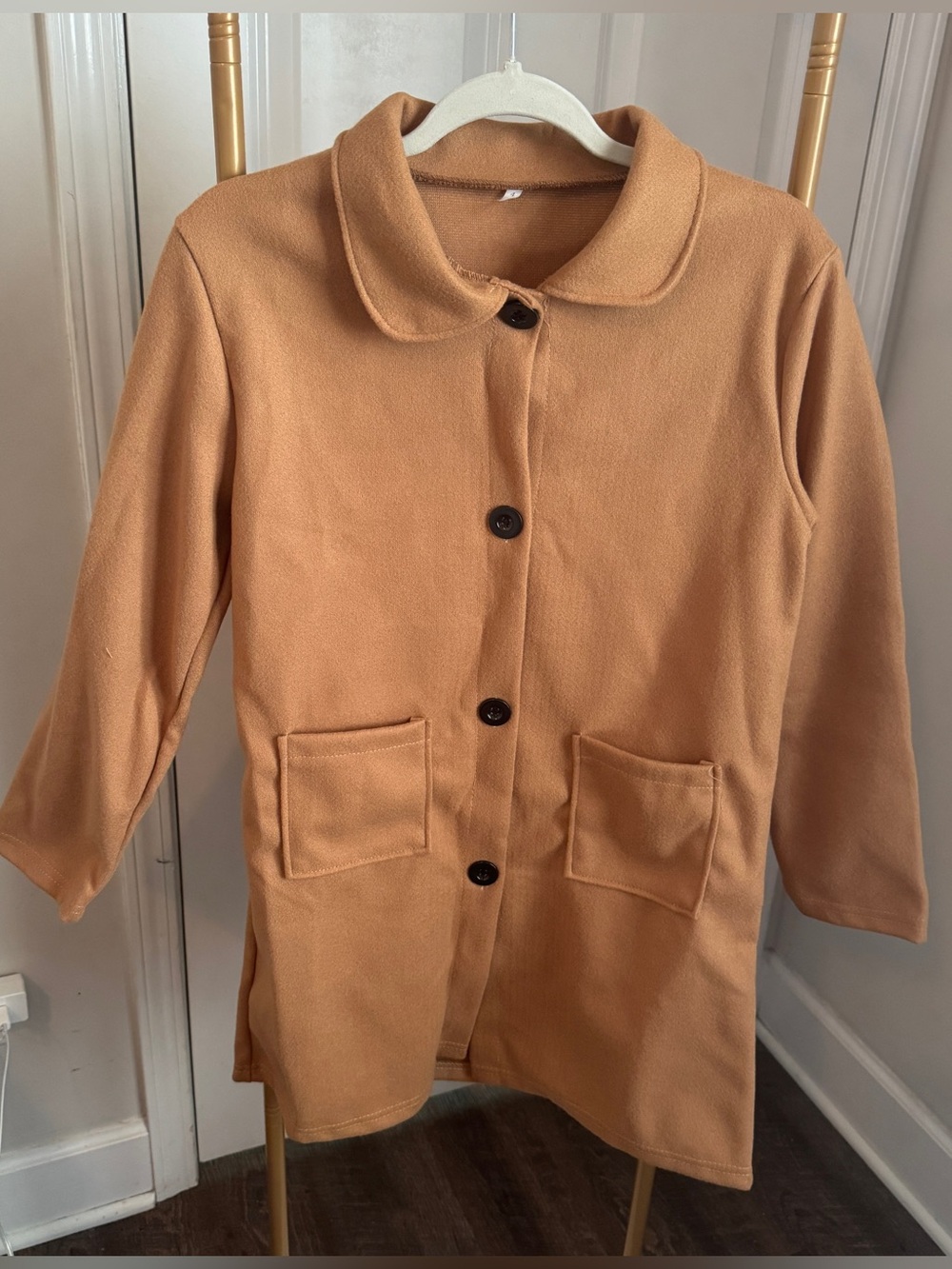 Classic Women's Camel Button-Front Coat Jacket